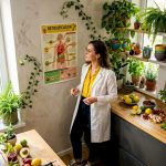 Scientist studying human detox organs diagram