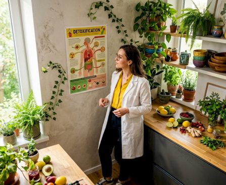 Scientist studying human detox organs diagram