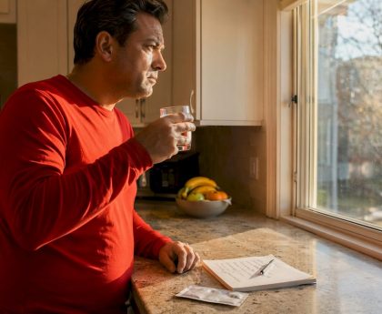 Man contemplating drug test warning signs at home