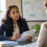 Genetic counselor reviewing screening reports