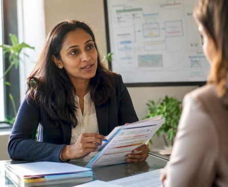 Genetic counselor reviewing screening reports
