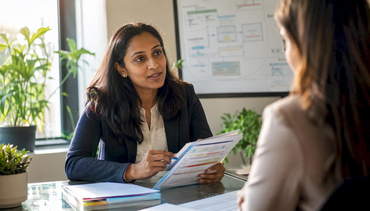 Genetic counselor reviewing screening reports