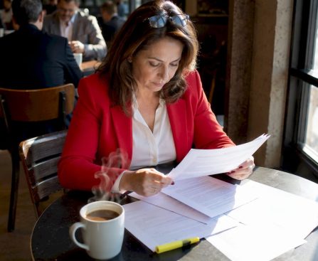 Woman reviewing drug testing regulations documents