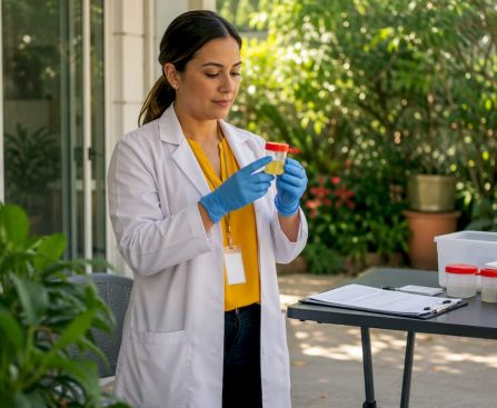 Specimen collector handling sealed drug test sample