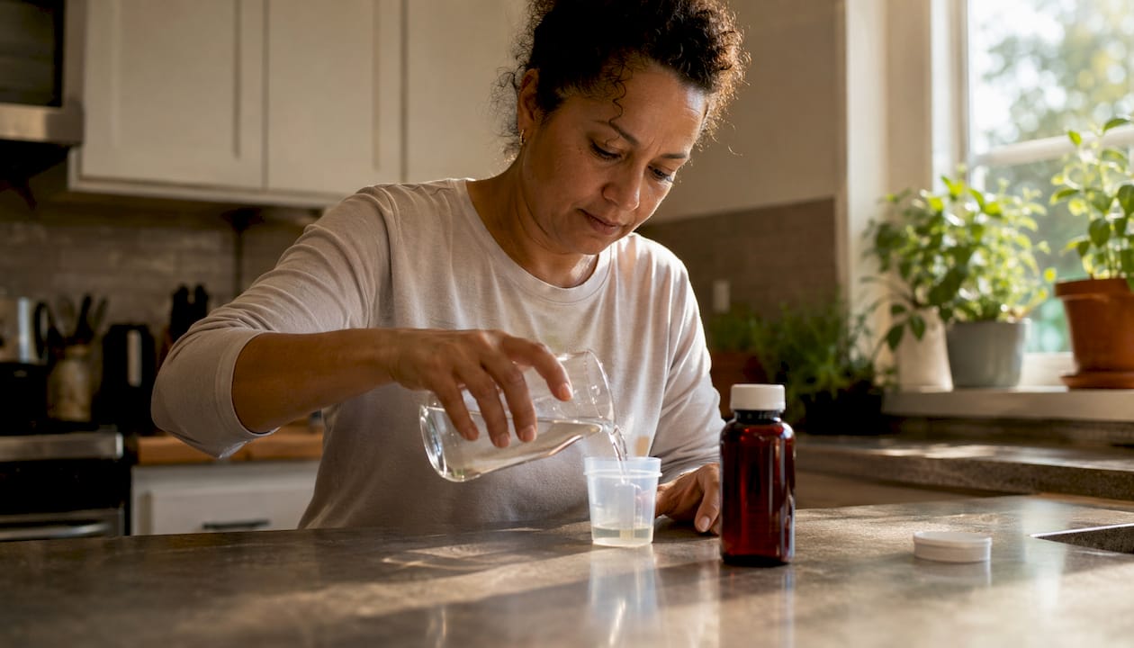 Person preparing urine sample for drug test