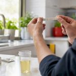 Hands preparing at-home urine drug test