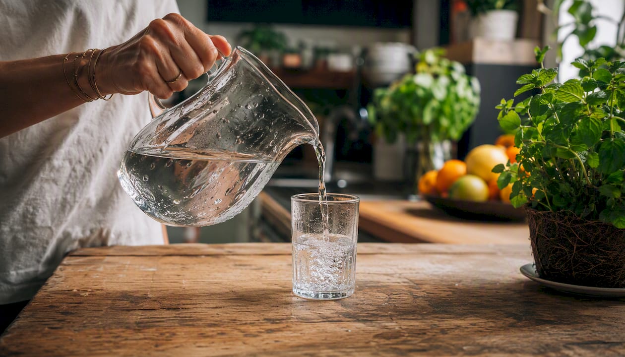 Hand pouring glass of water
