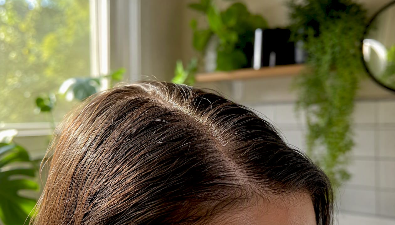 Close-up of healthy scalp and hair strands