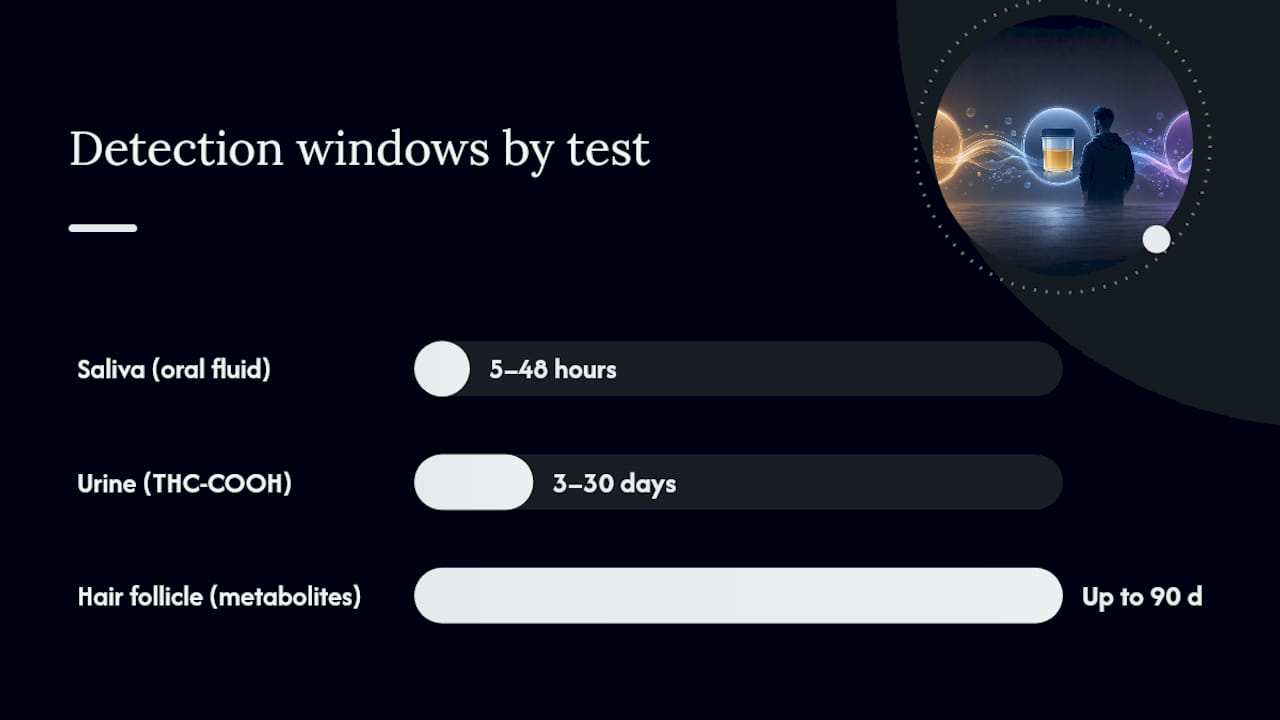 Comparison chart of detection windows for hair, urine, and saliva drug tests