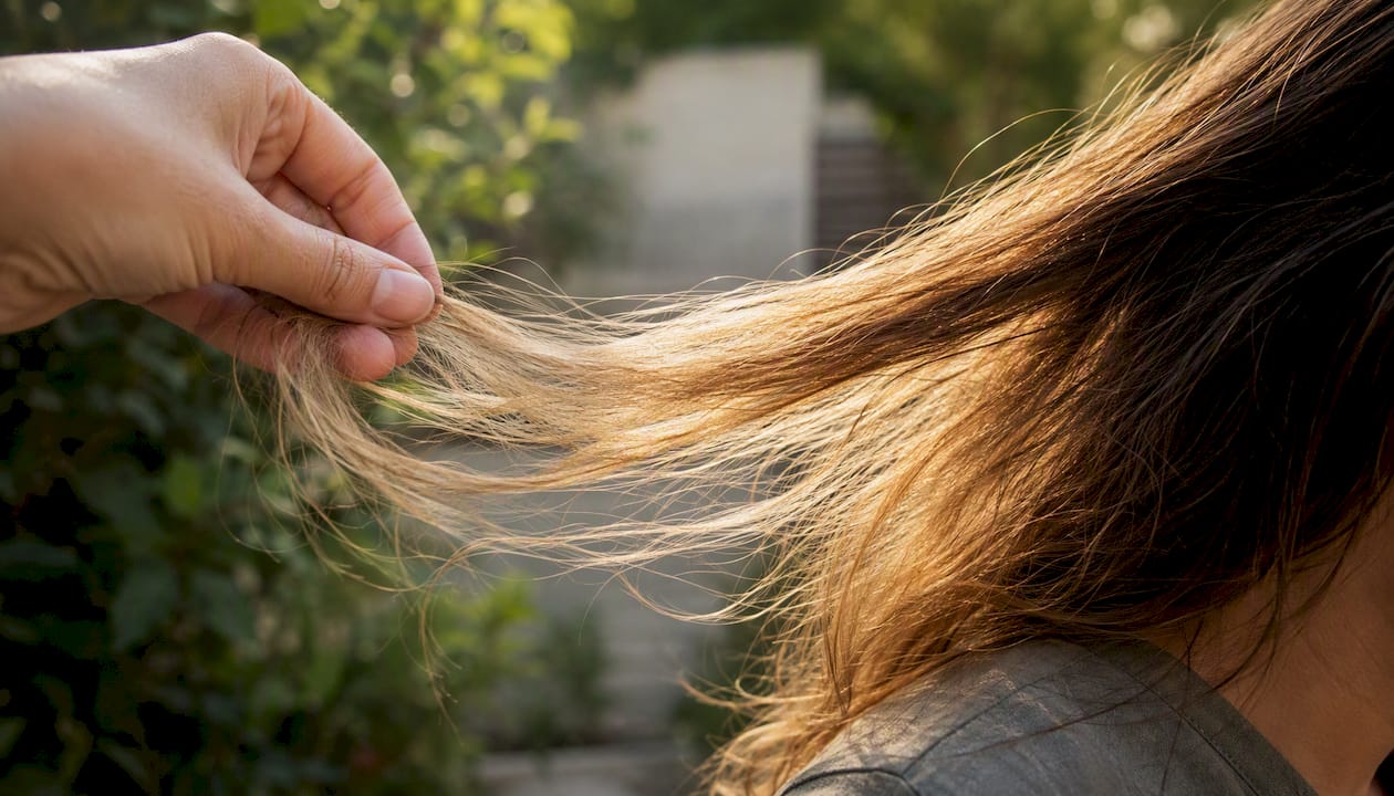 Close-up of faded porous hair strands