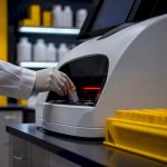 Laboratory technician preparing urine THC test