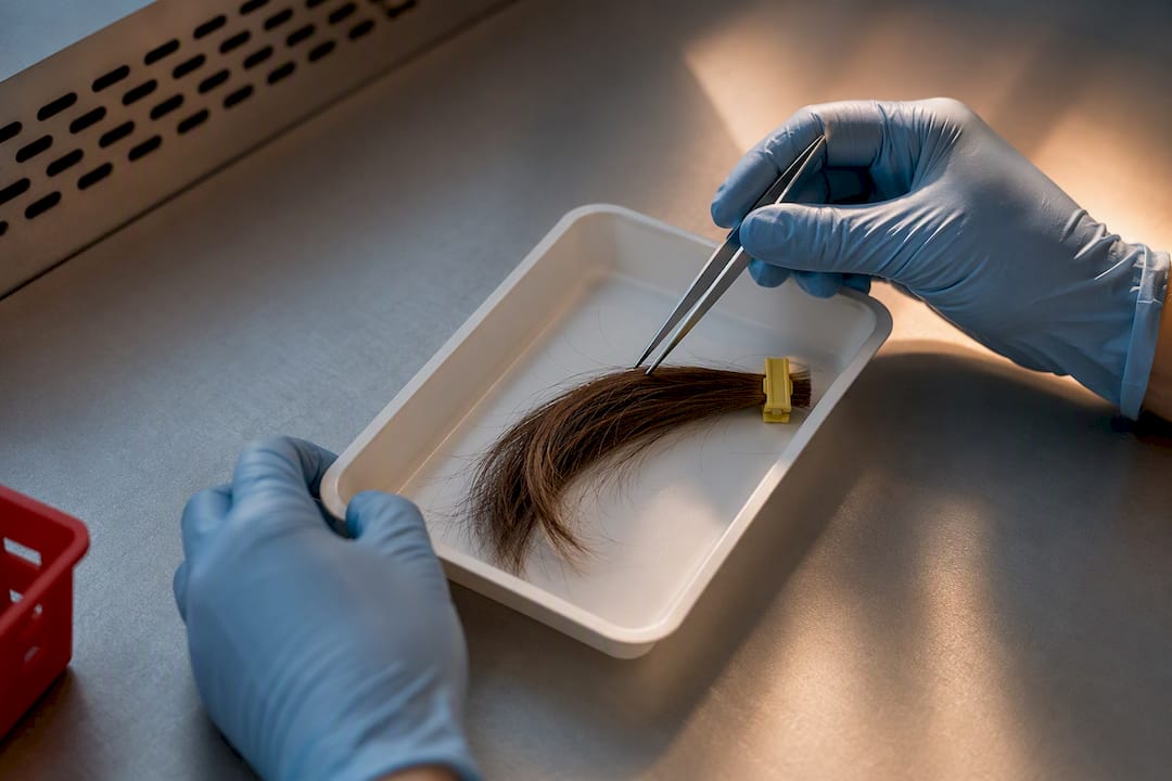 Hair sample prepared for laboratory drug testing