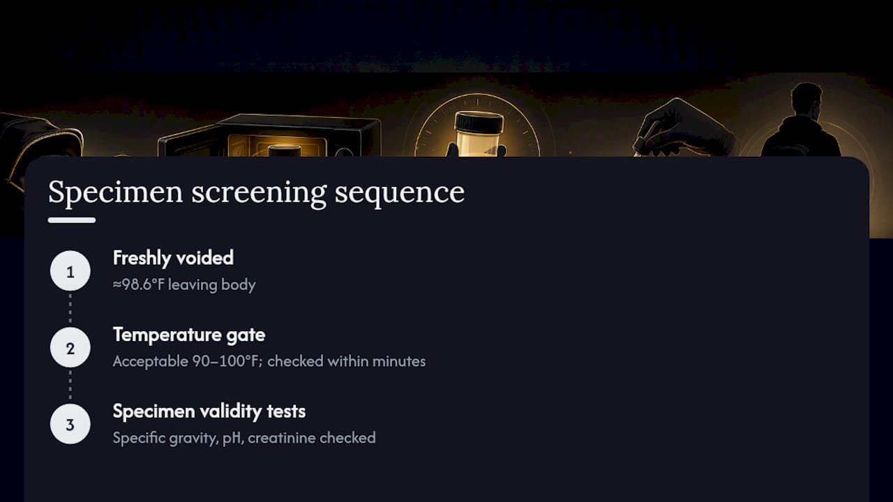Urine temperature and validity screening sequence