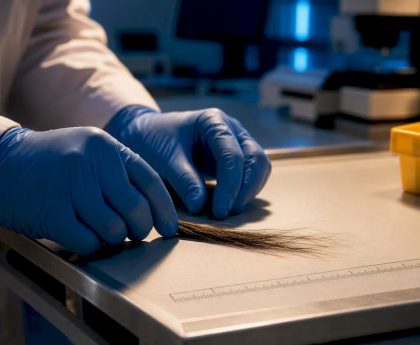 Hair strands prepared for laboratory drug testing