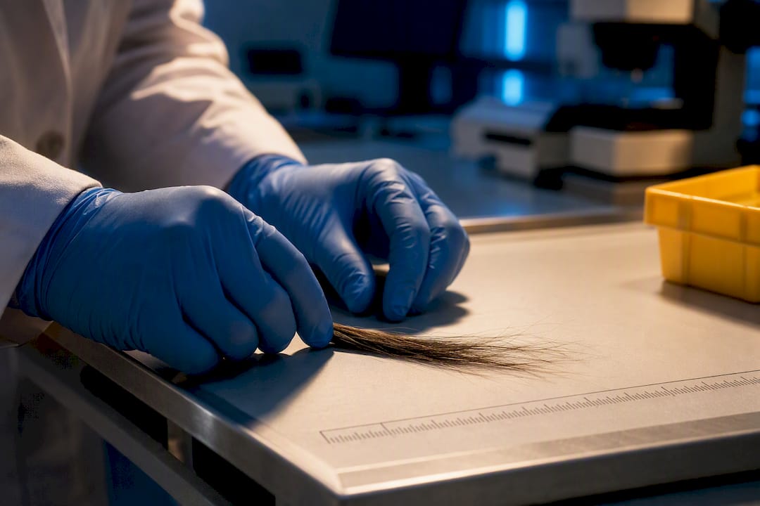 Hair strands prepared for laboratory drug testing