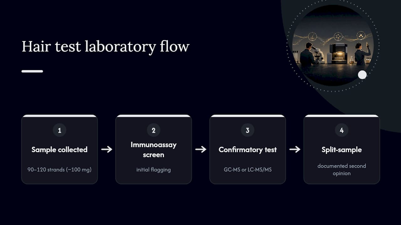 Two-stage hair drug testing laboratory process