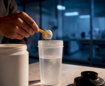 Creatine scoop beside shaker for testing article
