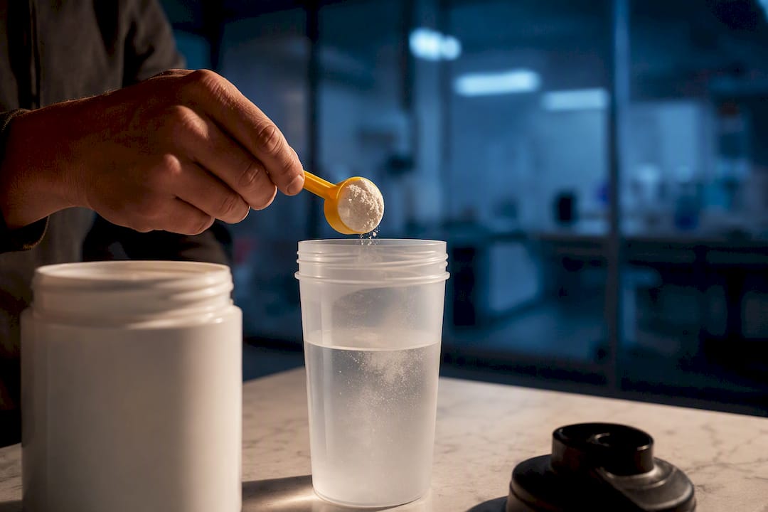 Creatine scoop beside shaker for testing article