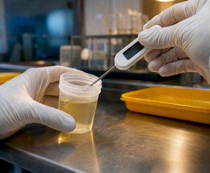 Hands checking specimen temperature