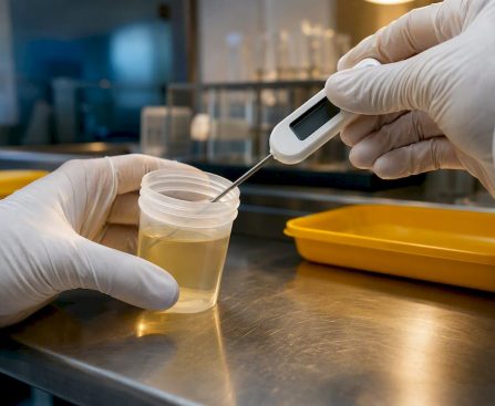 Hands checking specimen temperature