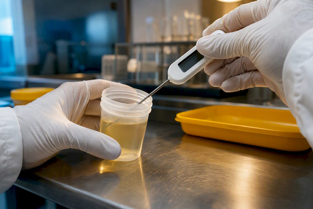 Hands checking specimen temperature
