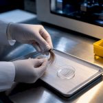 Technician preparing hair drug test sample