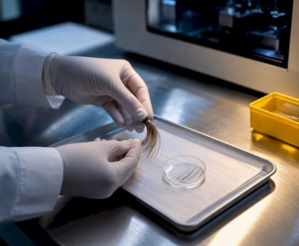 Technician preparing hair drug test sample