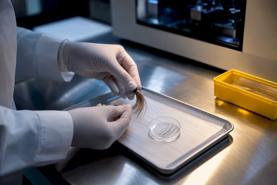 Technician preparing hair drug test sample