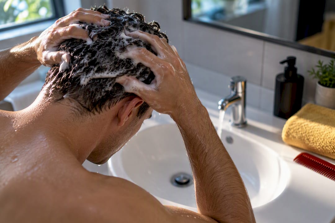 Hands washing hair during a cleansing session