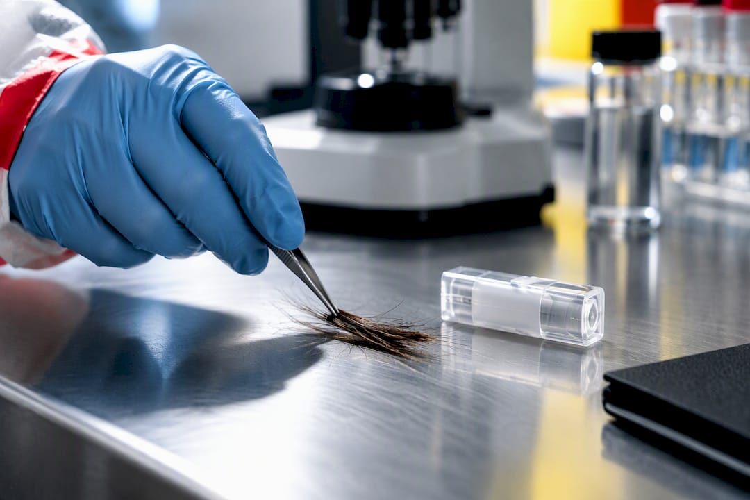 Hair strands prepared for laboratory drug testing