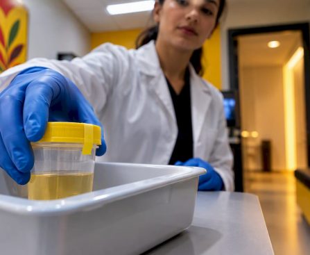 Sealed urine specimen in clinical collection room