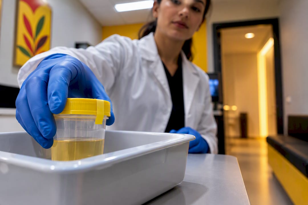 Sealed urine specimen in clinical collection room