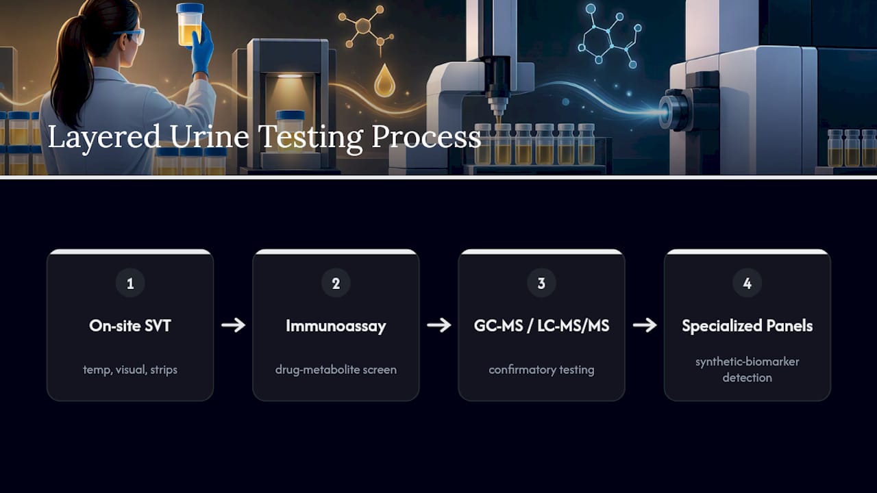 Layered urine testing workflow diagram