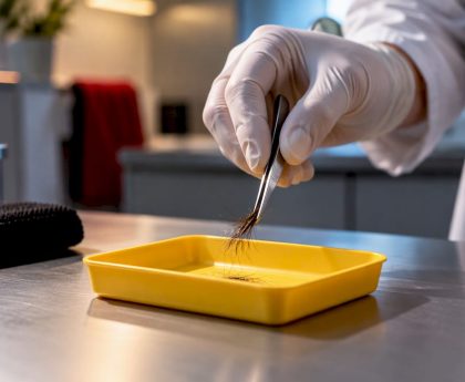 Technician collecting a beard hair sample