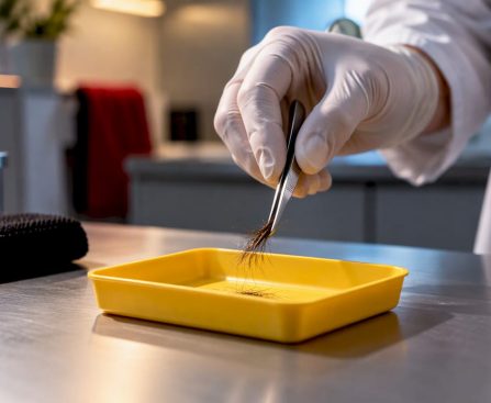 Technician collecting a beard hair sample