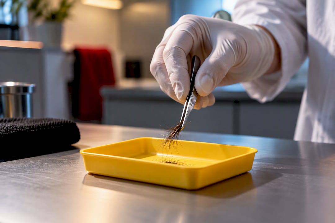 Technician collecting a beard hair sample