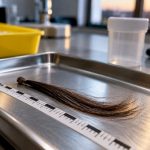 Hair sample aligned beside measurement scale