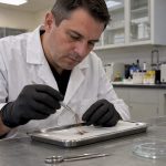Technician preparing a hair specimen for analysis