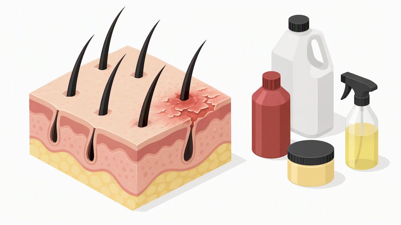 Illustration of irritated scalp skin beneath hair
