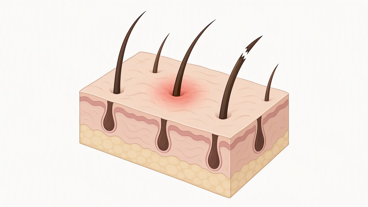 Illustration of scalp irritation and broken hair