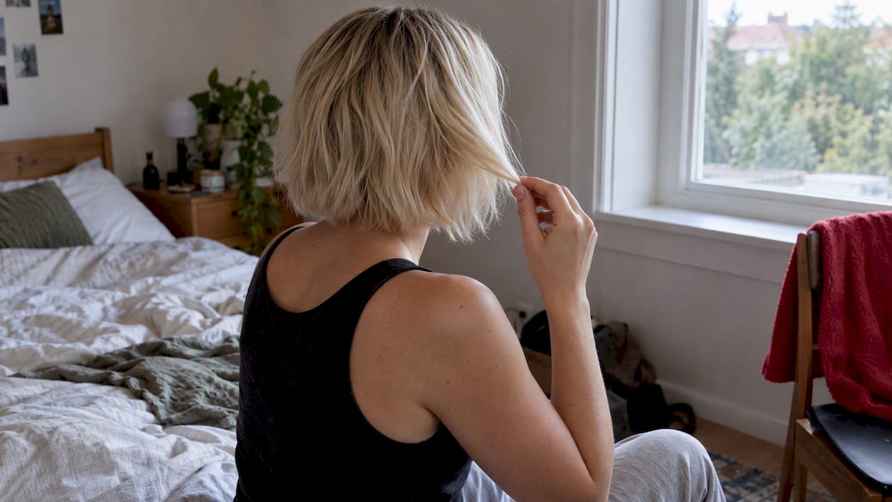 Woman resting freshly bleached hair before washing