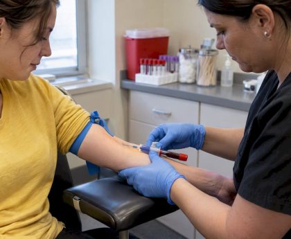 Blood sample collected during a clinic test