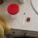 Cannabis gummy beside a urine test strip