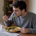 Adult eating an everyday meal at home