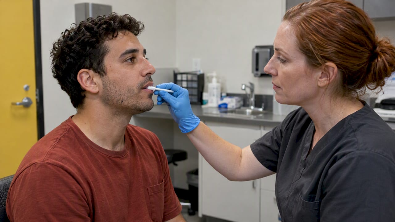Collector taking a supervised oral fluid swab