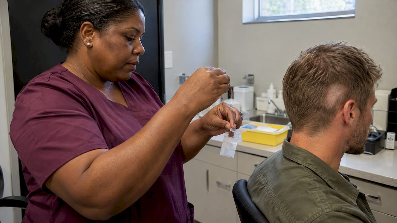 Technician bags a scalp hair sample